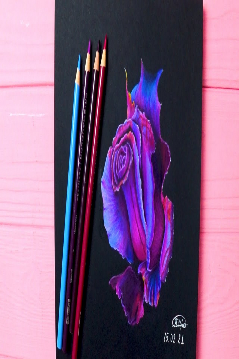 how to draw a beautiful rose on black paper with colored pencils