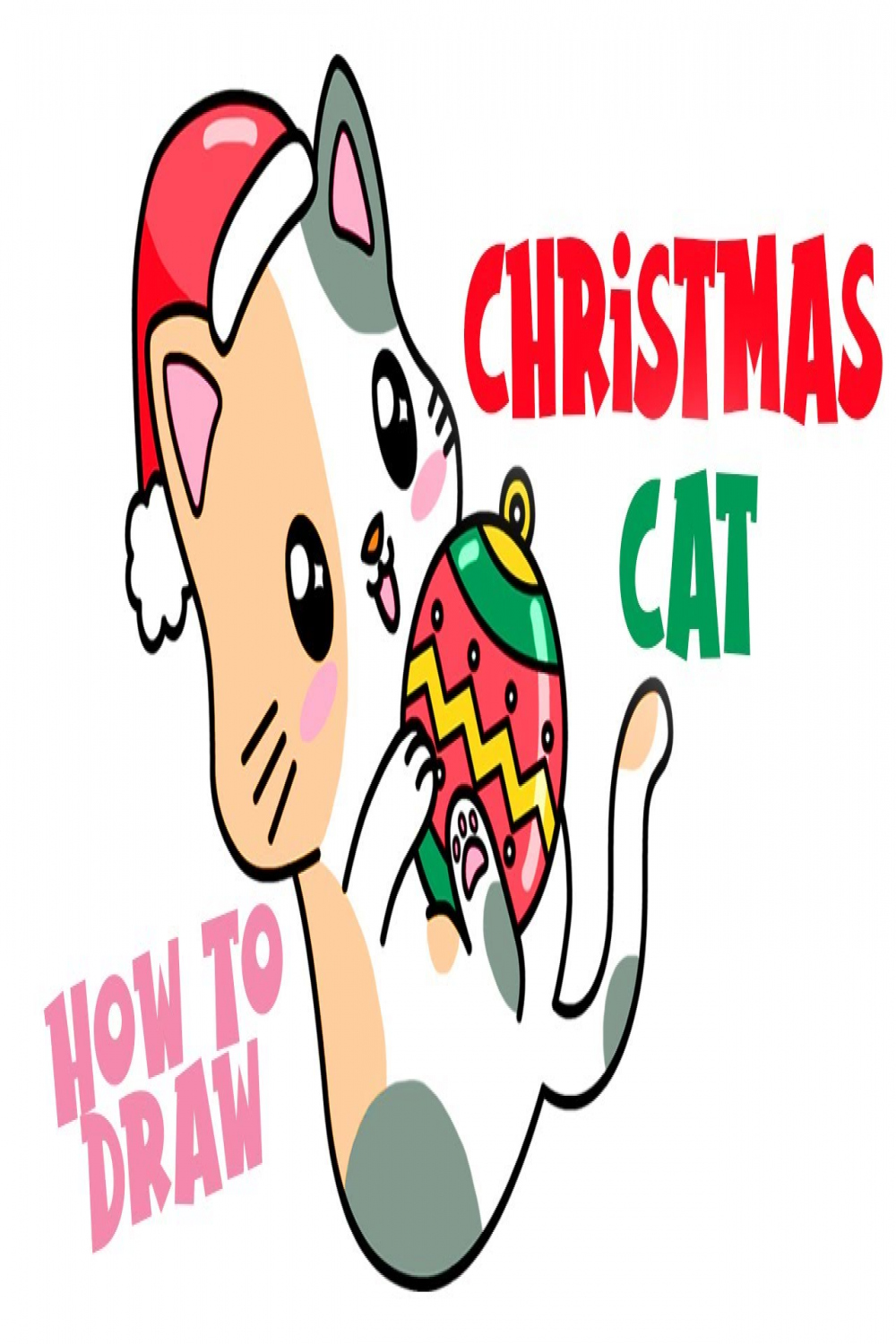 How to Draw a cute Christmas Cat (step by step)