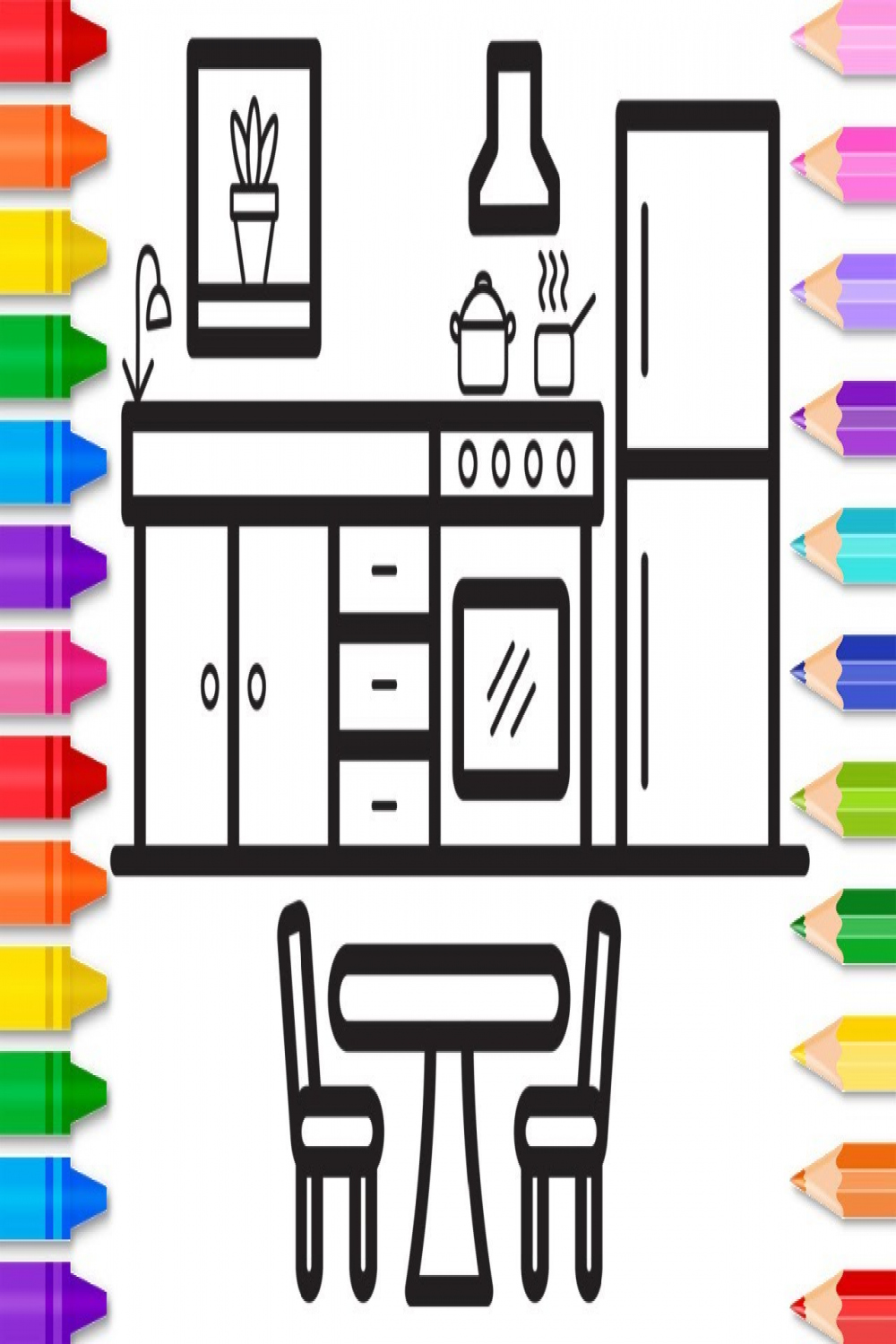 How to Draw a Kitchen Easy for Kids Step by Step 🍽 Easy Kitchen Coloring  Page for Kids