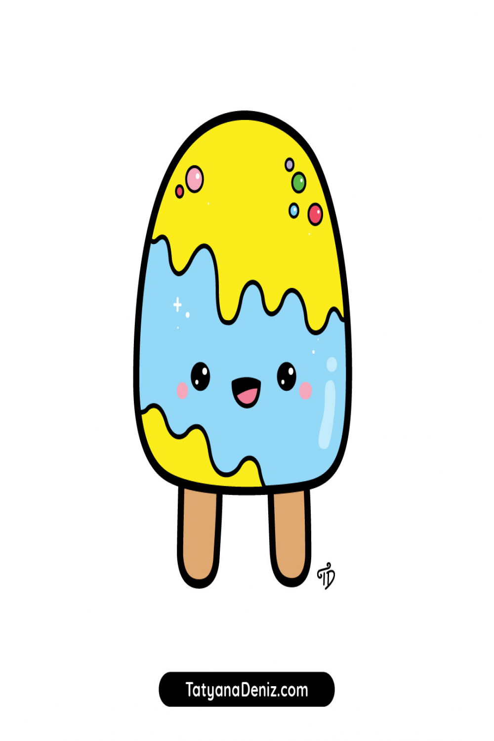 How to Draw Cute Cartoon Popsicle with a Face Step-by-step