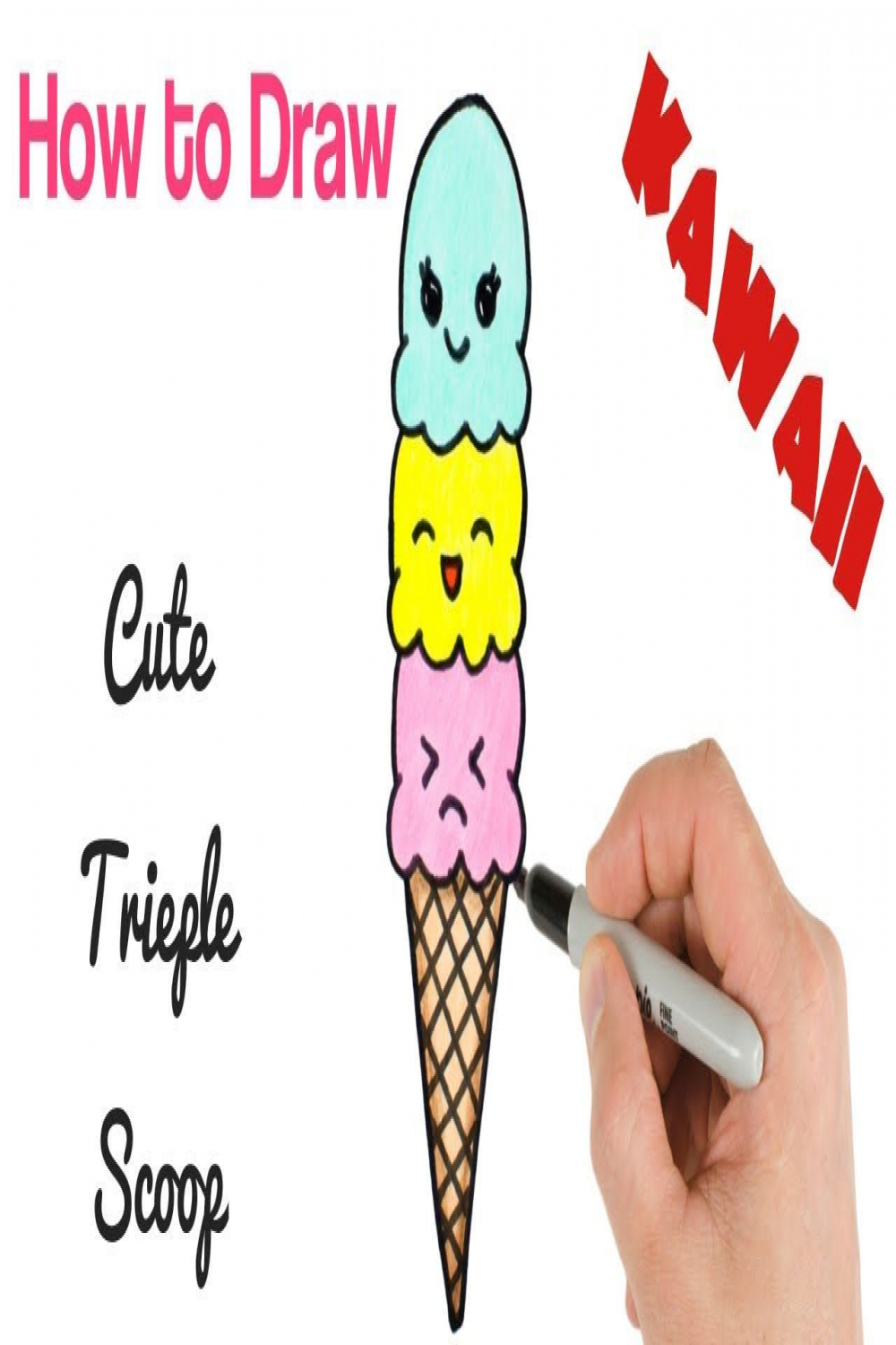 How to Draw Cute Ice Cream Triple Scoop  Kawaii food drawings