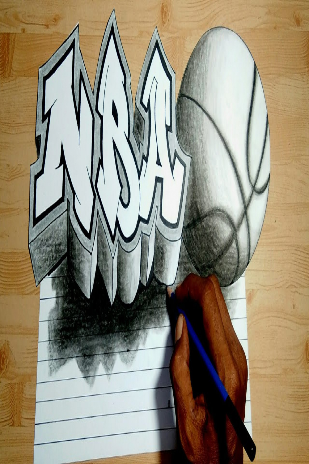 how to draw graffiti NBA basketball - d drawing tricks on lined paper