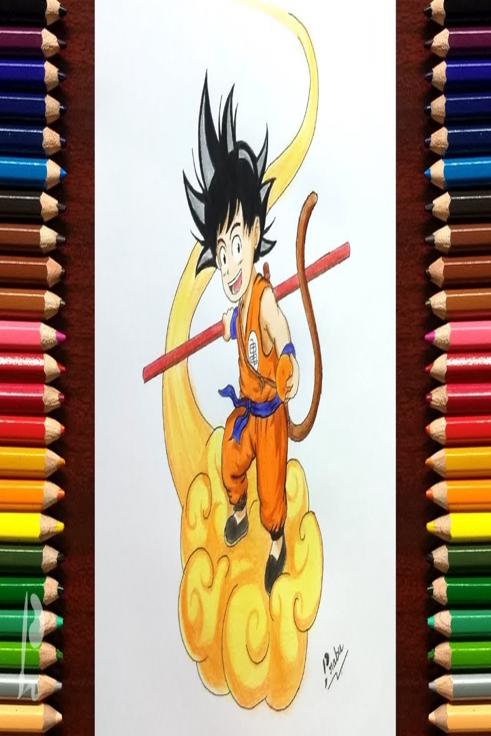 How to Draw Kid Goku on Flying Nimbus with Colour Pencils - Step by Step   Dragon Ball