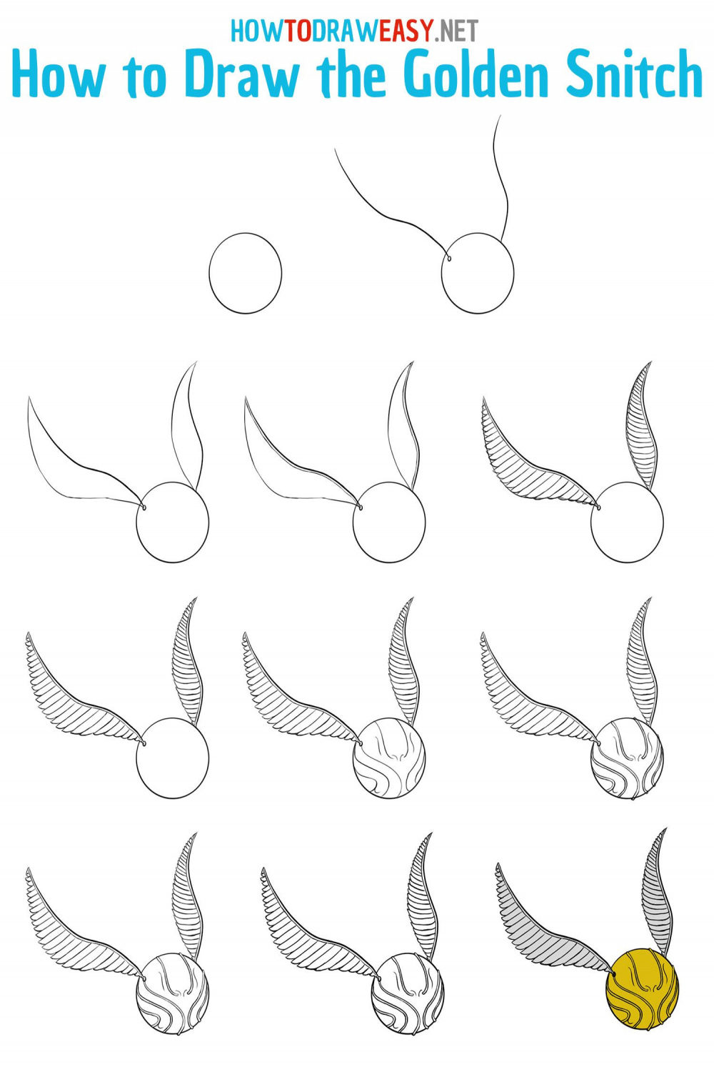 How to Draw the Golden Snitch Step by Step  Harry potter drawings