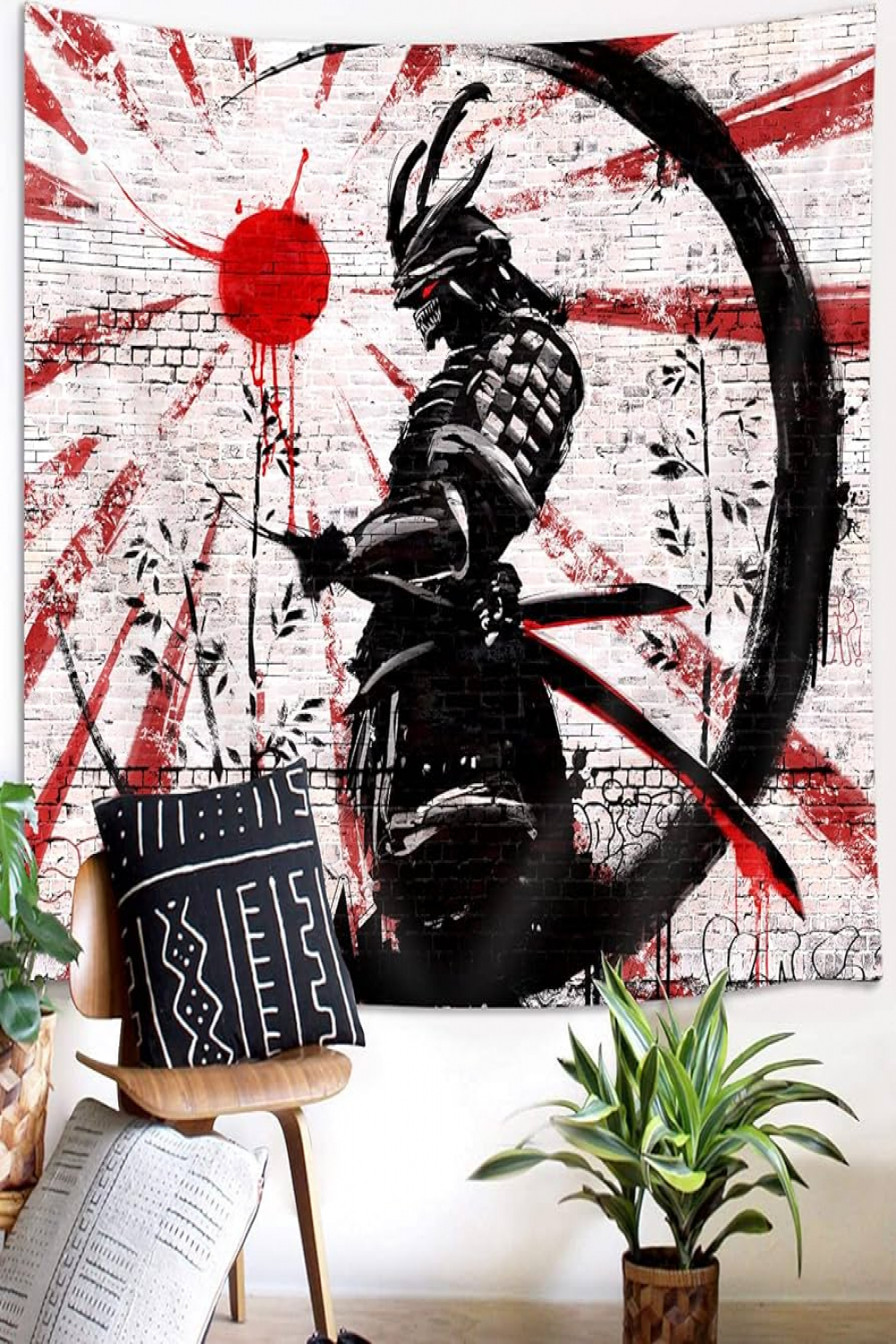 iTapnoom Japanese Samurai Art Decor Tapestry Wall Hanging for Bedroom Cool  Anime Red and Black Sun Moon Poster Wall Art for Men Asian Japan Male