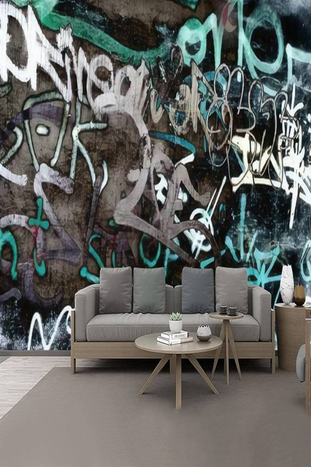 JWHFZMANPYK Black and White Graffiti on a Wall PVC Print Wallpaper Wall  Sticker Self Adhesive Poster Home Decoration for Bedroom Living Room