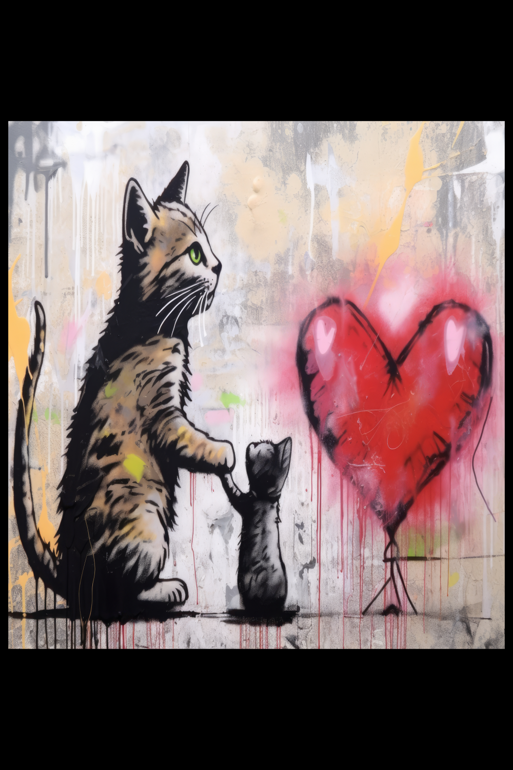 Katzen Mama mit Kind und Herz - Banksy Street-Art Style (STREET