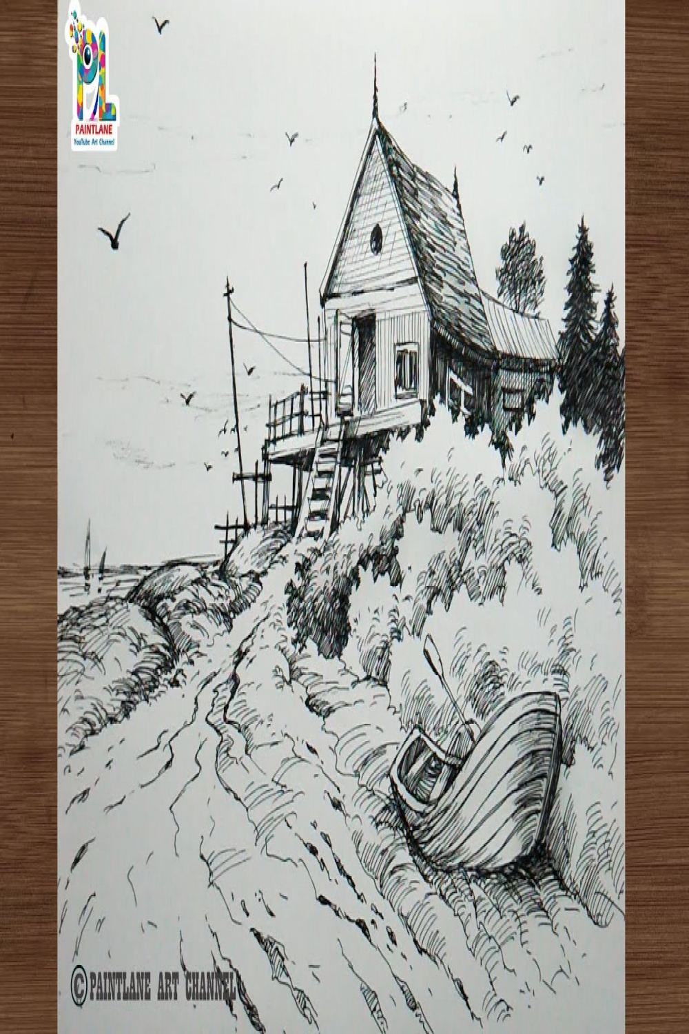 Landscape drawing with normal black pen  PAINTLANE  Pen drawing video