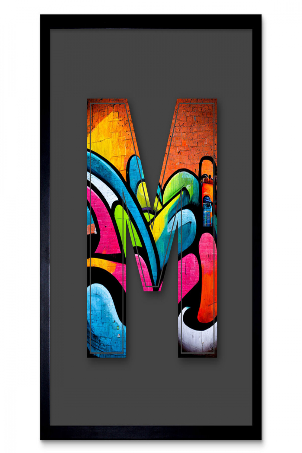 Letter M Tagging Orange Blue Pink Graffiti Initial Framed Wall Art Print  X In