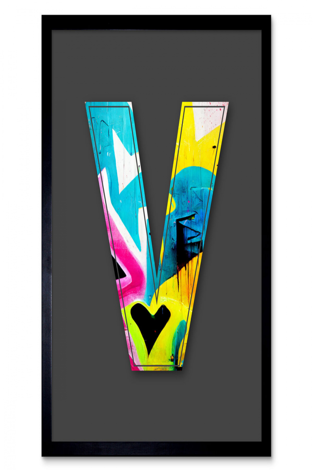 Letter V Tagging Heart Decorative Graffiti Initial Framed Wall Art Print  X In