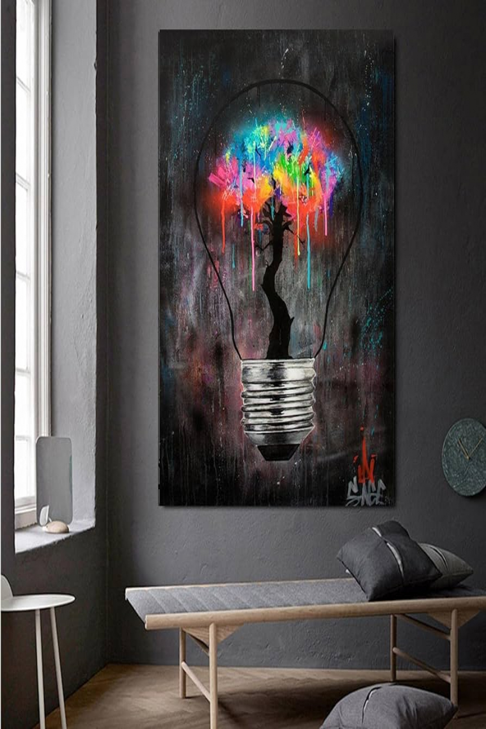 Light Bulb Graffiti Wall Art Canvas Painting Colourful Poster