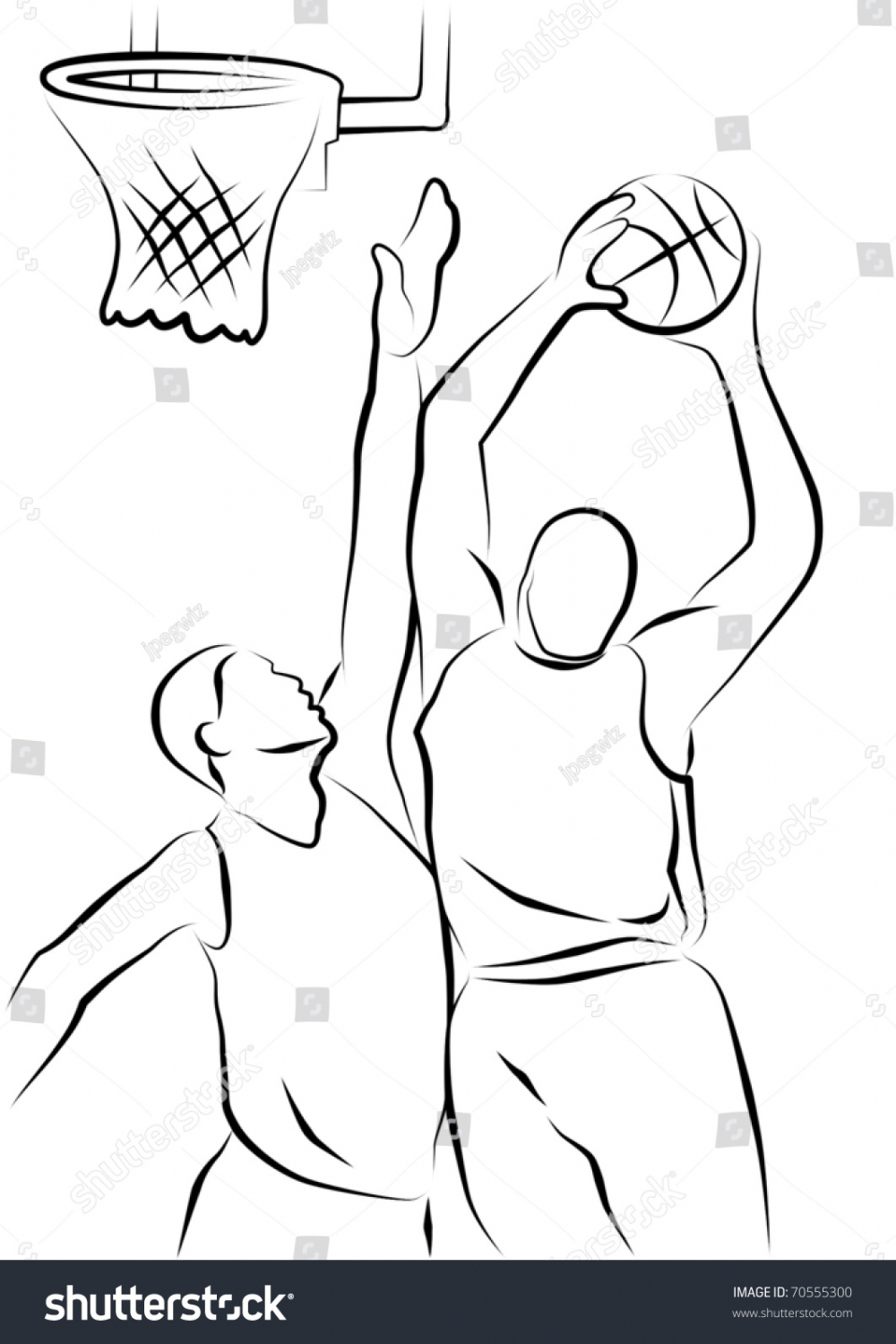 Line Drawing Two Basketball Players Stock Illustration