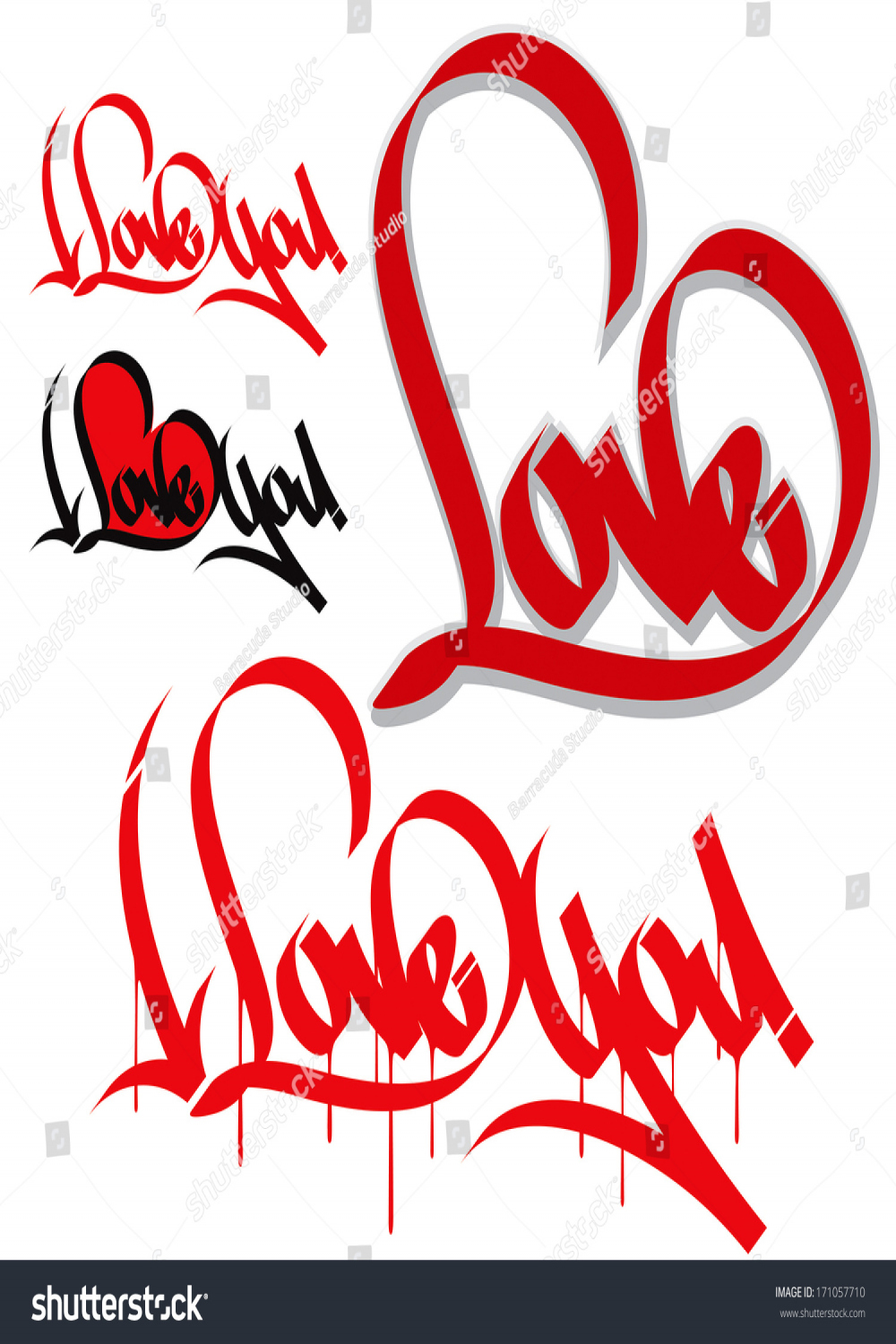 Love Heart Typography Love You Love: Stock-Vektorgrafik