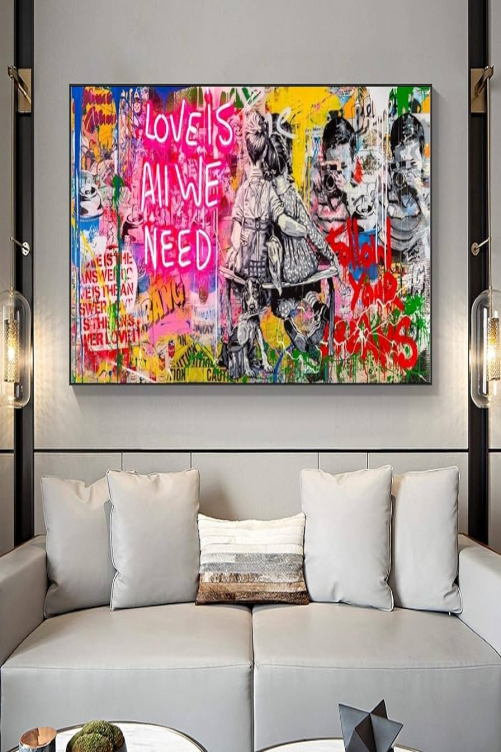 Love Is All We Need Banksy Art Canvas Painting Graffiti Street Art Prints  Black Frames for Walls Wall Art Picture Decor xcm/xin Black Frame