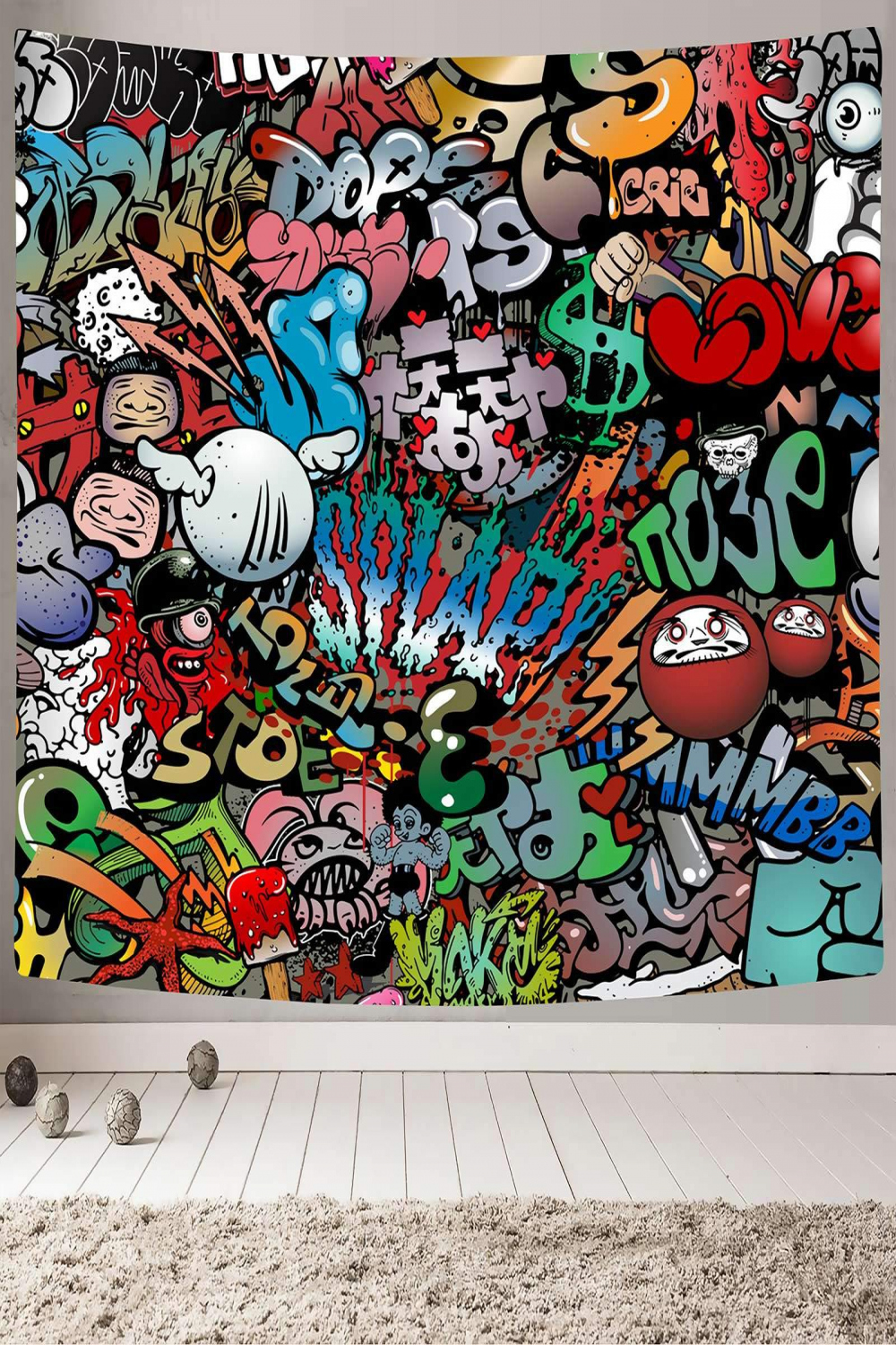 MAMINA Trippy Graffiti Tapisserie, Hip Hop Hippie Kunst Wandbehang, lustig,  bunter Wandteppich für TMehr anzeigen MAMINA Trippy Graffiti Tapisserie,