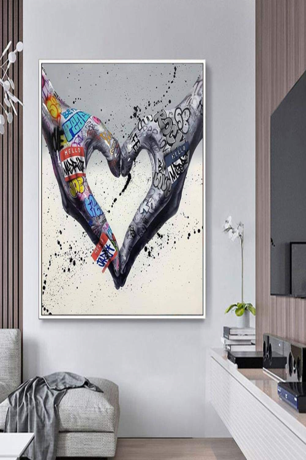 MMMWQ Gesture Heart Graffiti Art Canvas Painting Love Hands Wall