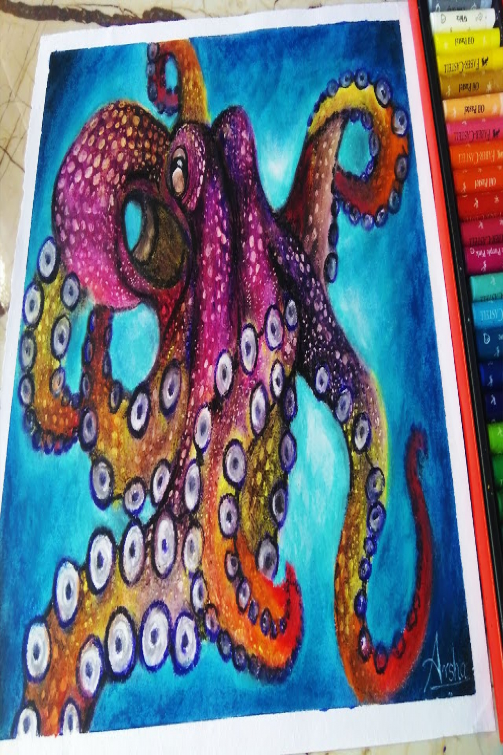 Oil pastel painting octopus for beginners step by step follow along