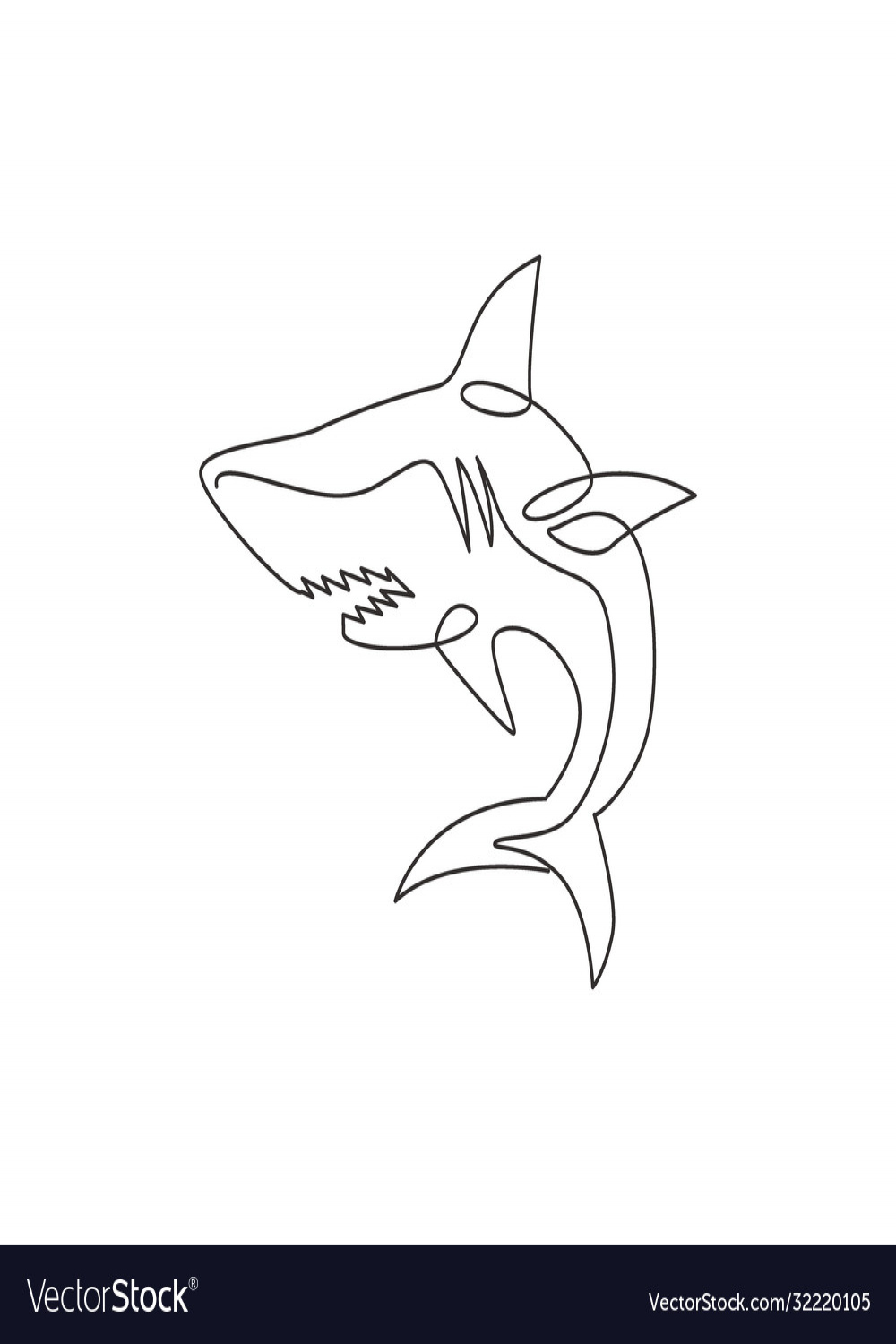 One single line drawing ruler sea shark Royalty Free Vector