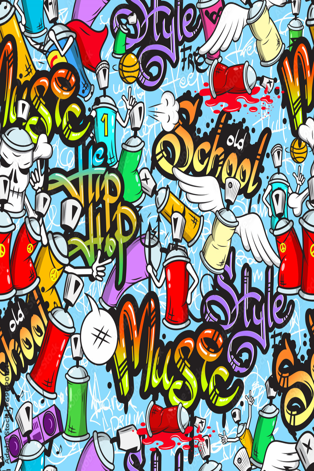 Photo Graffiti characters seamless pattern