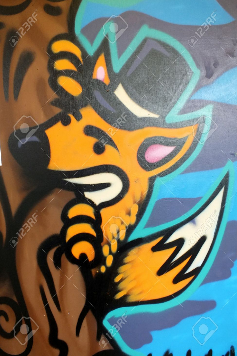 Pintura Graffiti Estilo De Dibujos Animados Sombrero Zorro Llevaba