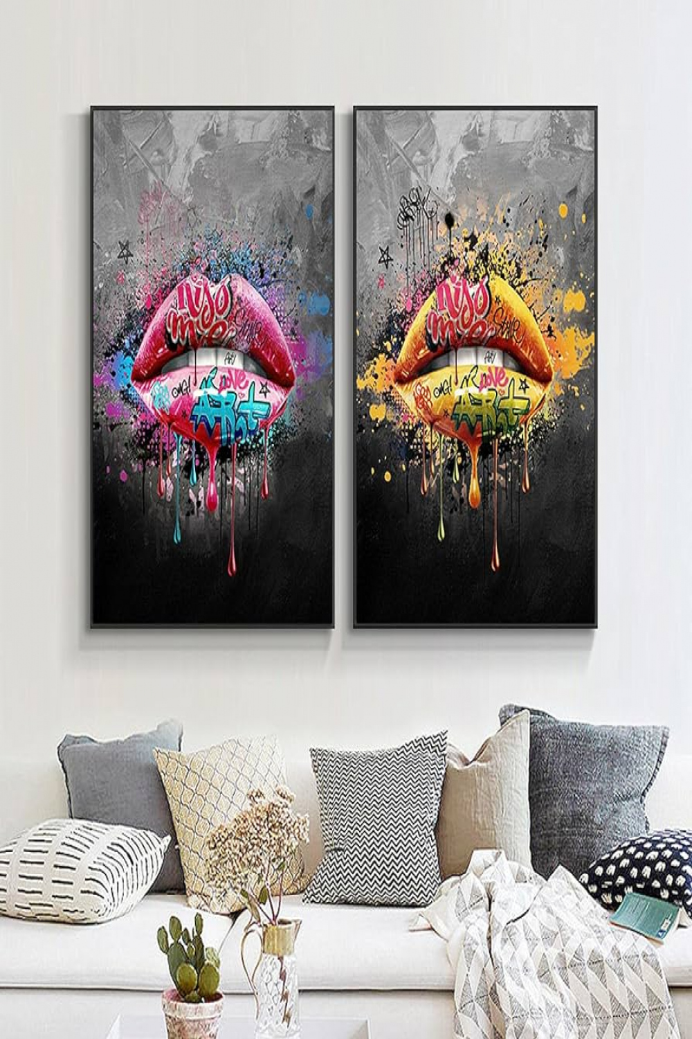 Pop Street Graffiti Art Girls Lips Canvas Painting Wall Art Poster Prints  Wall Pictures for Bedroom Wall Home Decor  x  cm ( x  inches) x