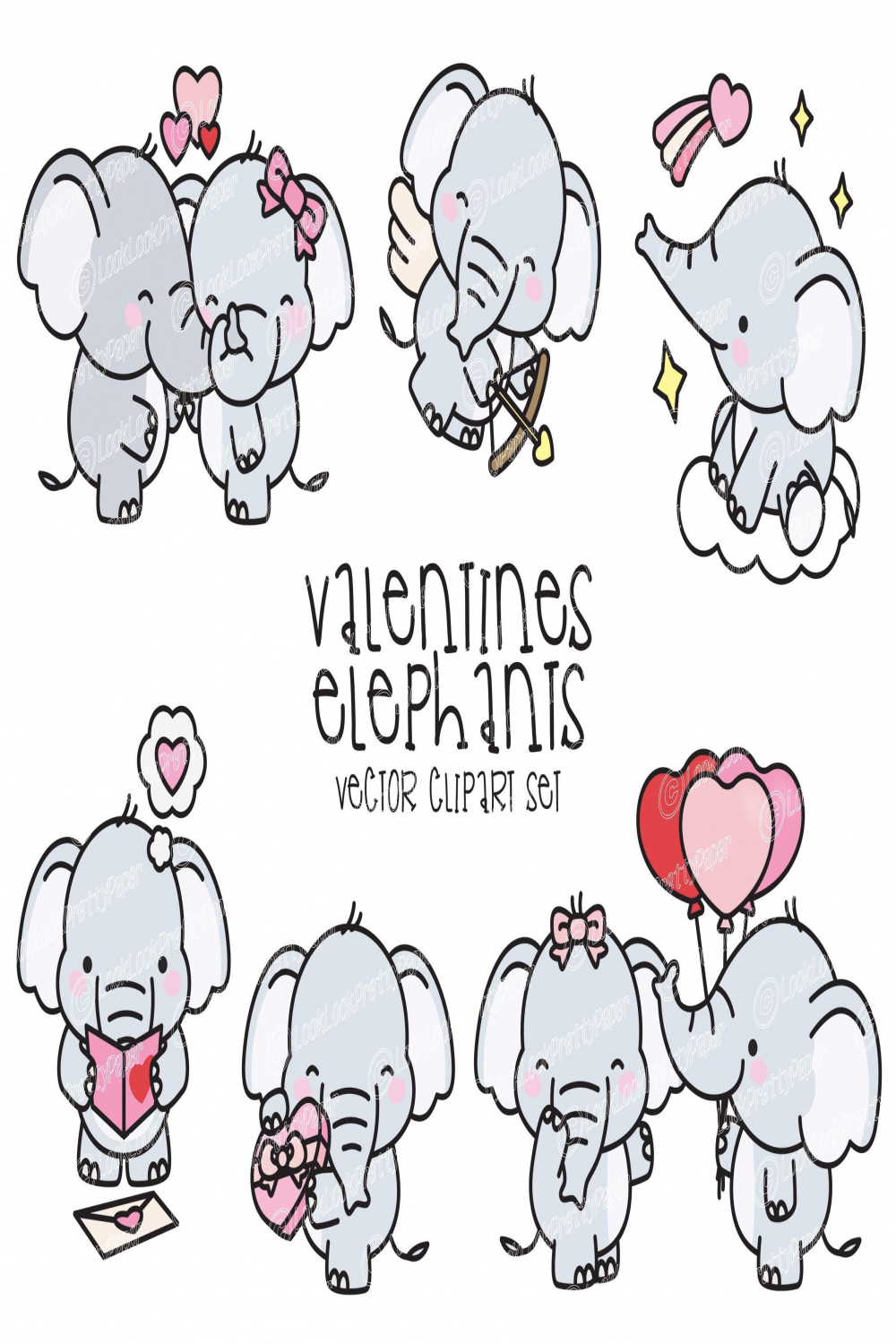 Premium Vector Clipart Kawaii Valentines Elephants - Etsy