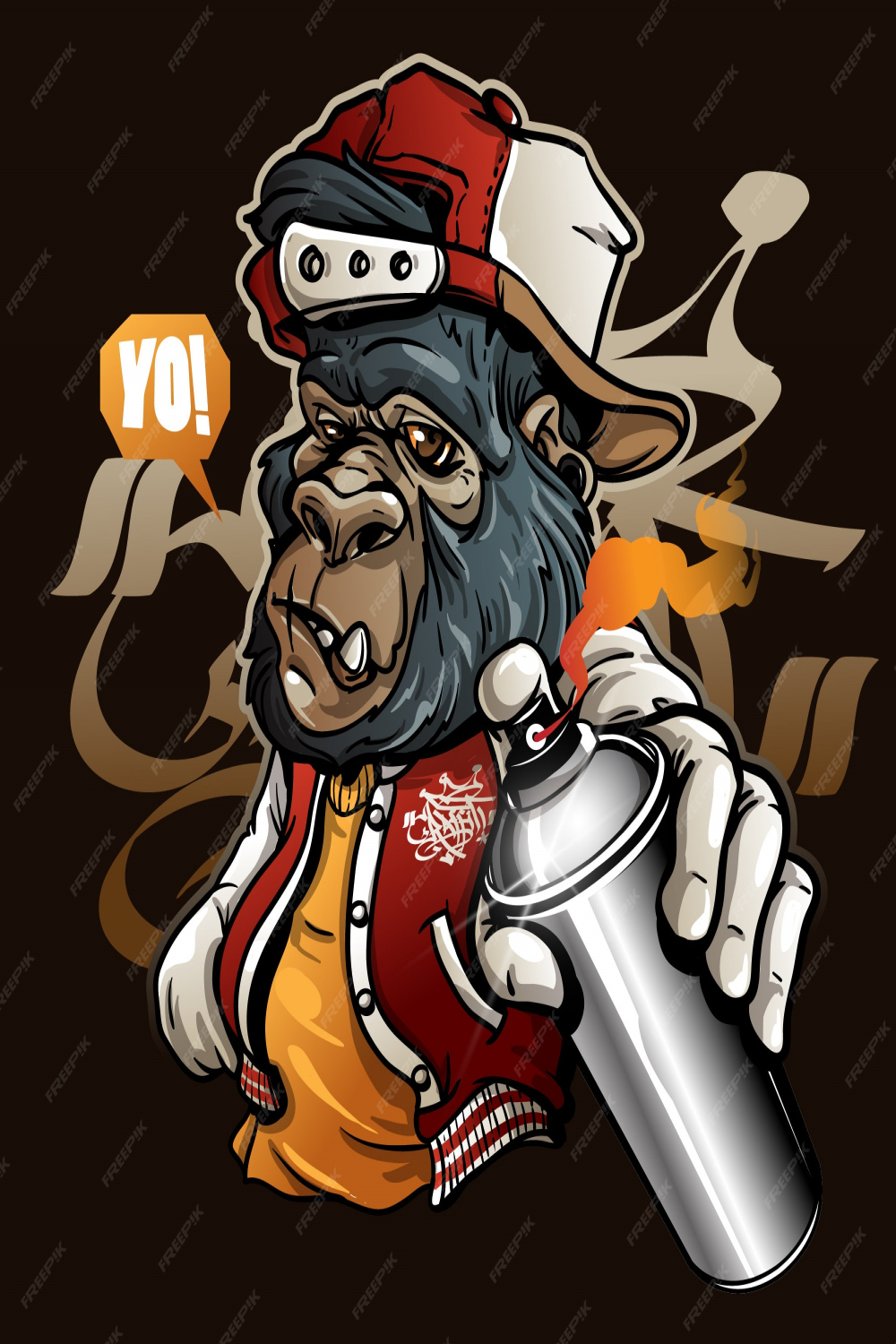 Premium Vector  Graffiti character gorilla holding a spray paint