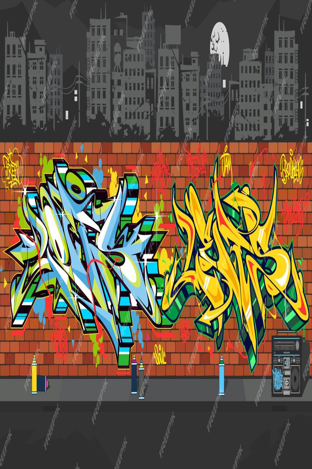 Premium Vector  Outdoor urban graffiti wall with drawings at