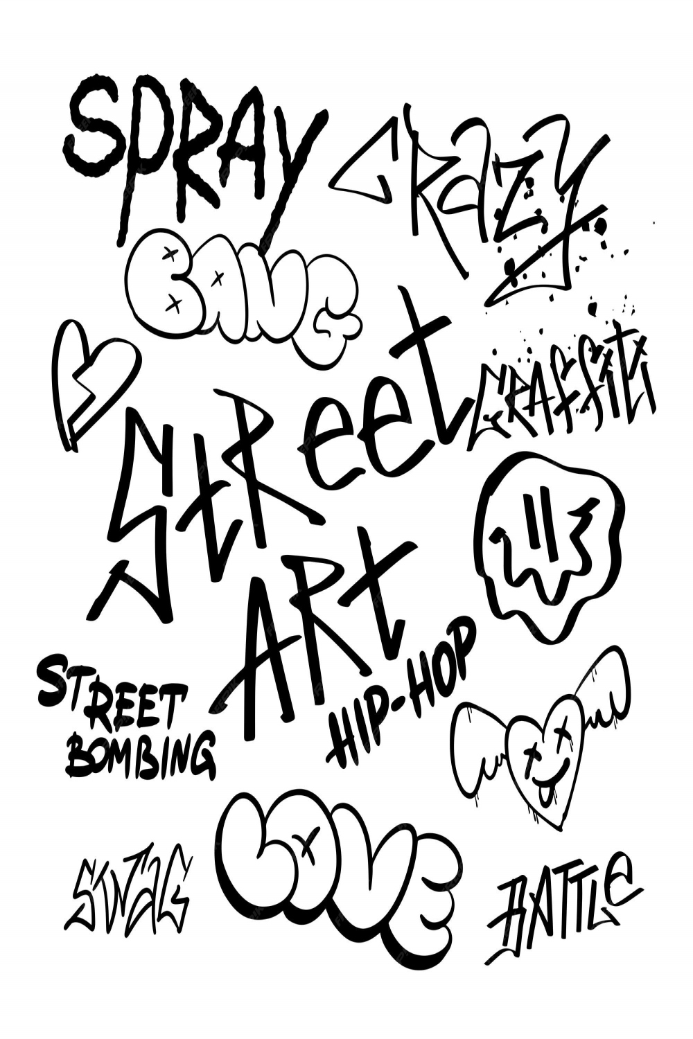 Premium Vector  Street urban black graffiti lettering elements in