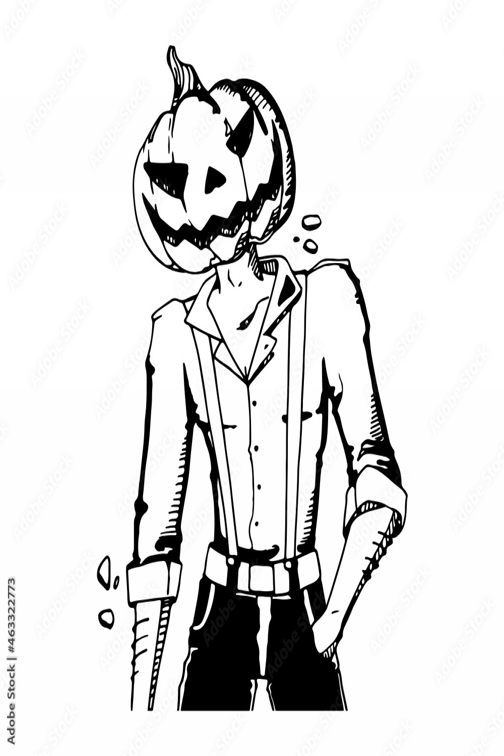 Pumpkin Head Halloween Monster Line Art Silhouette Design Element