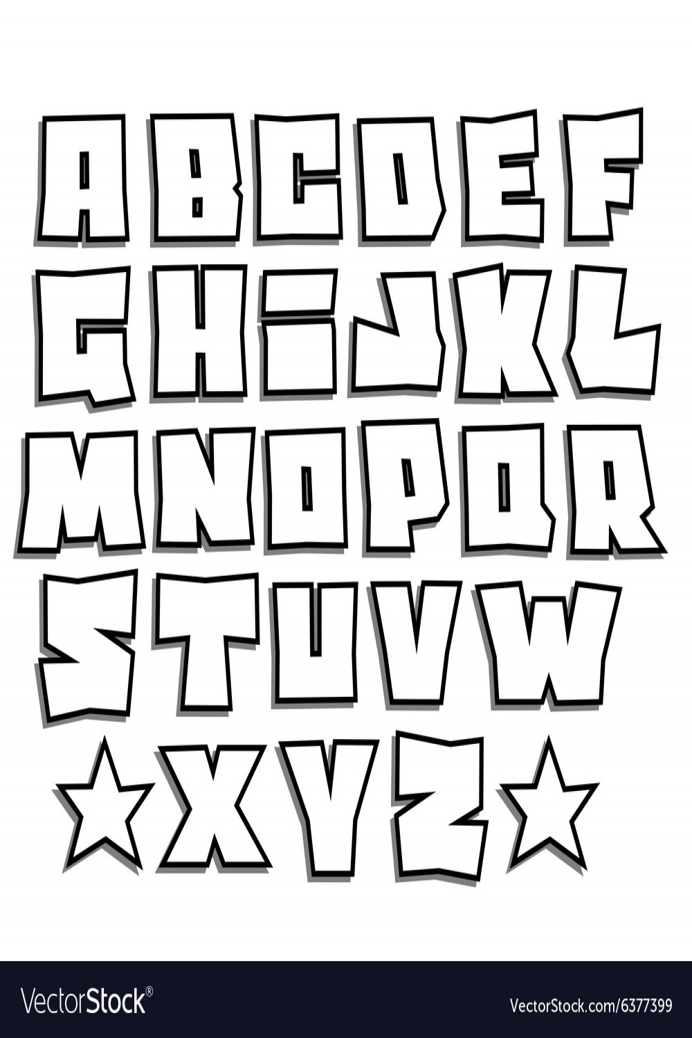 Readable graffiti fonts alphabet with shadow Vector Image