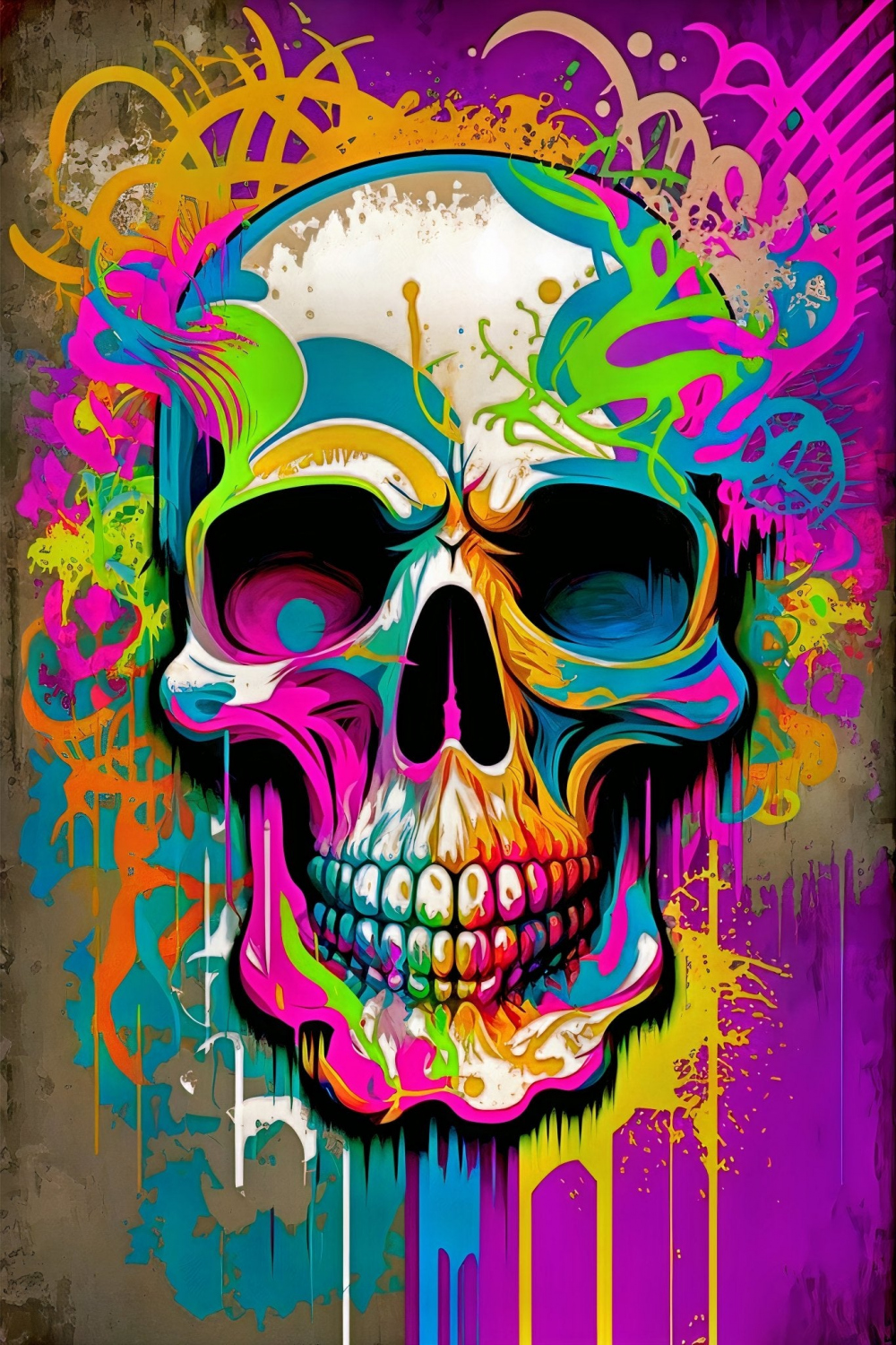 Retro Skull Graffiti Street Art Wall Art  Vintage s Spray Paint Pop Art  Poster Illustration V.