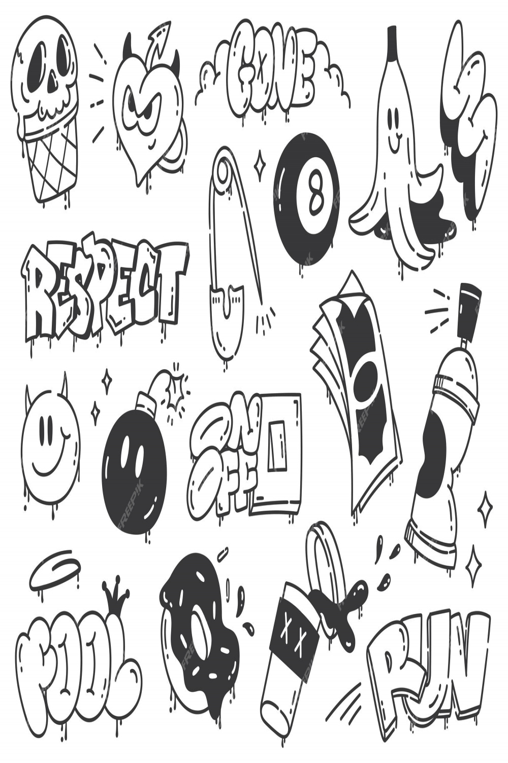 Satz handgezeichneter graffiti-doodle-vektorillustration  Premium