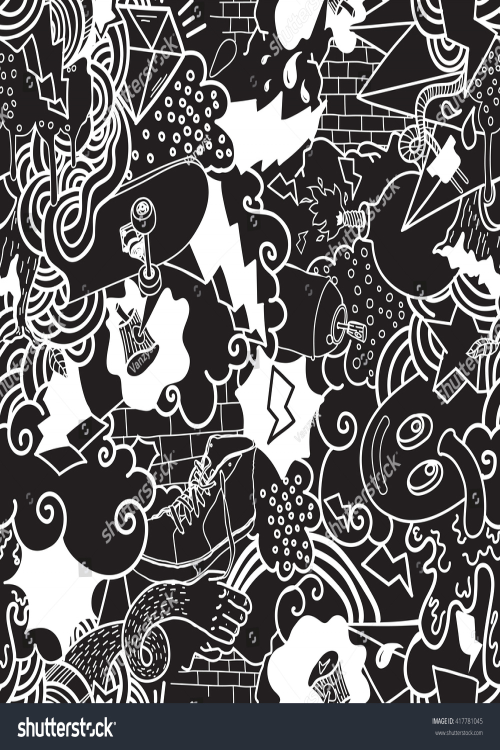 Seamless Pattern Graffiti Doodles Street Art: Stock-Vektorgrafik