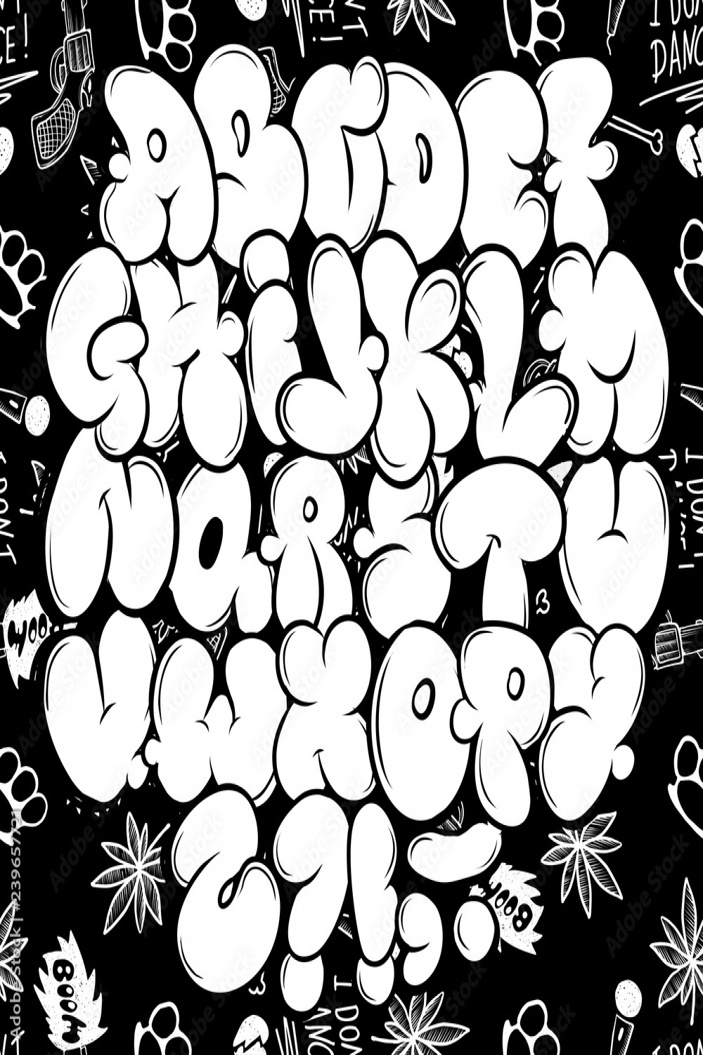 Set street type calligraphy design alphabet graffiti style tag
