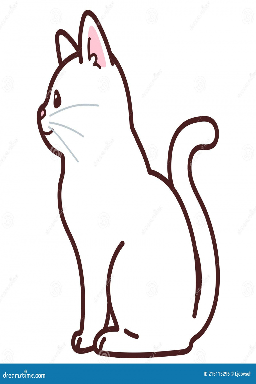 Simple and Adorable White Cat Sitting in Side View Outlined Stock