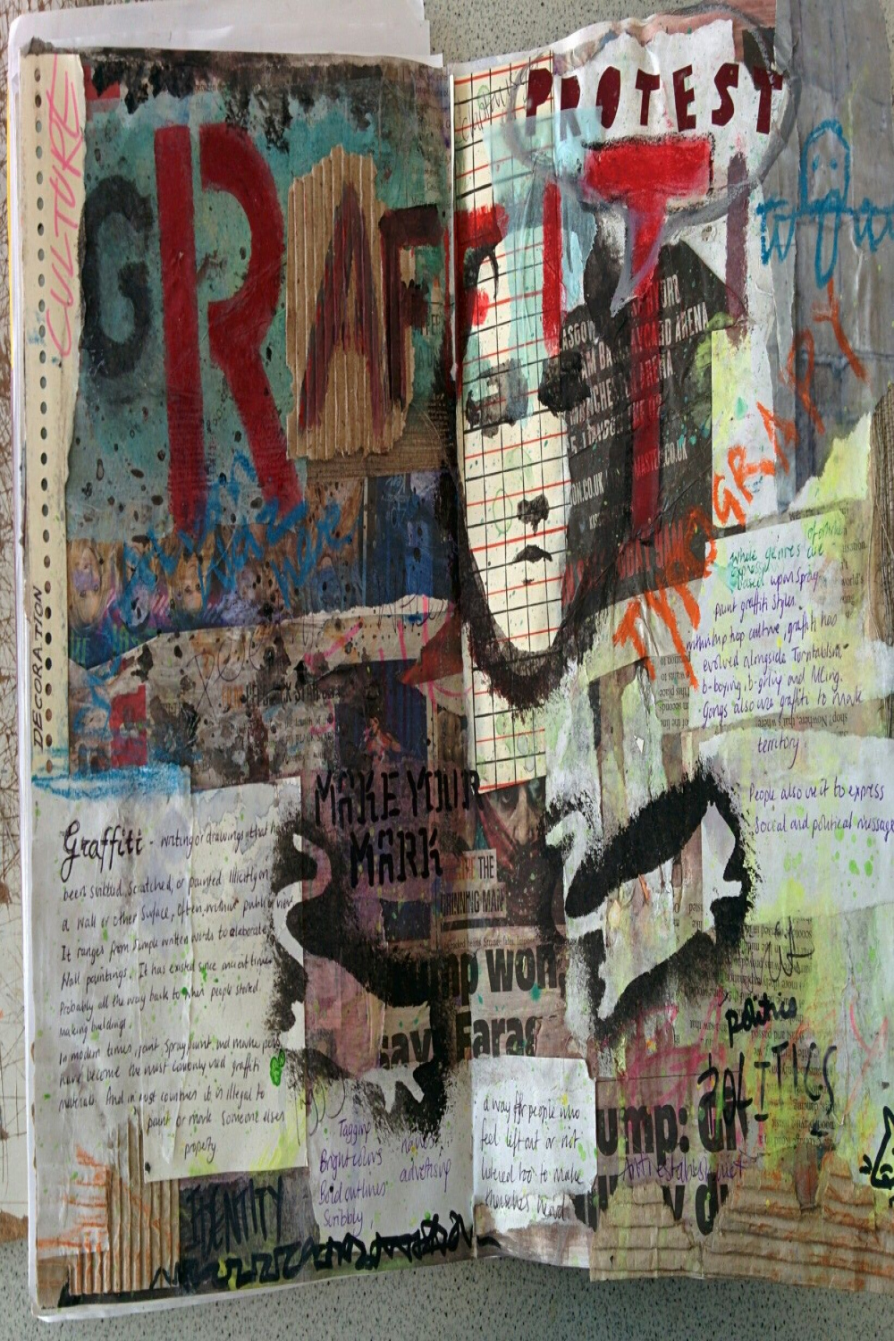 Sketchbook page, an example for gcse students looking at graffiti