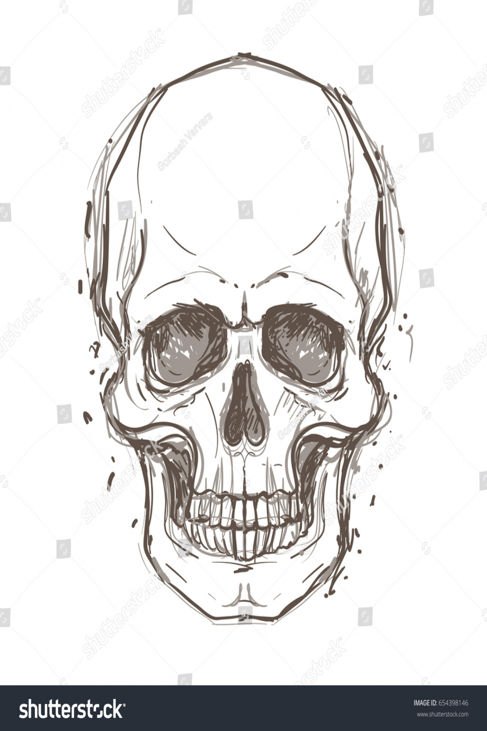 Sketchy Style Drawing Human Skull Human: Stock-Vektorgrafik