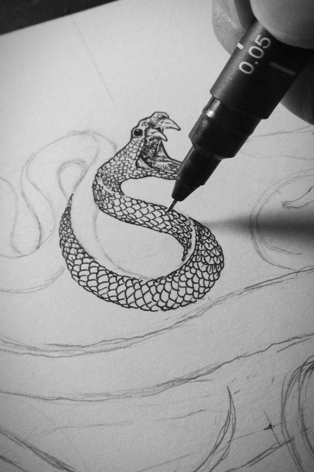 Snake - Manual drawing with drawingpen  Snake drawing, Cool small