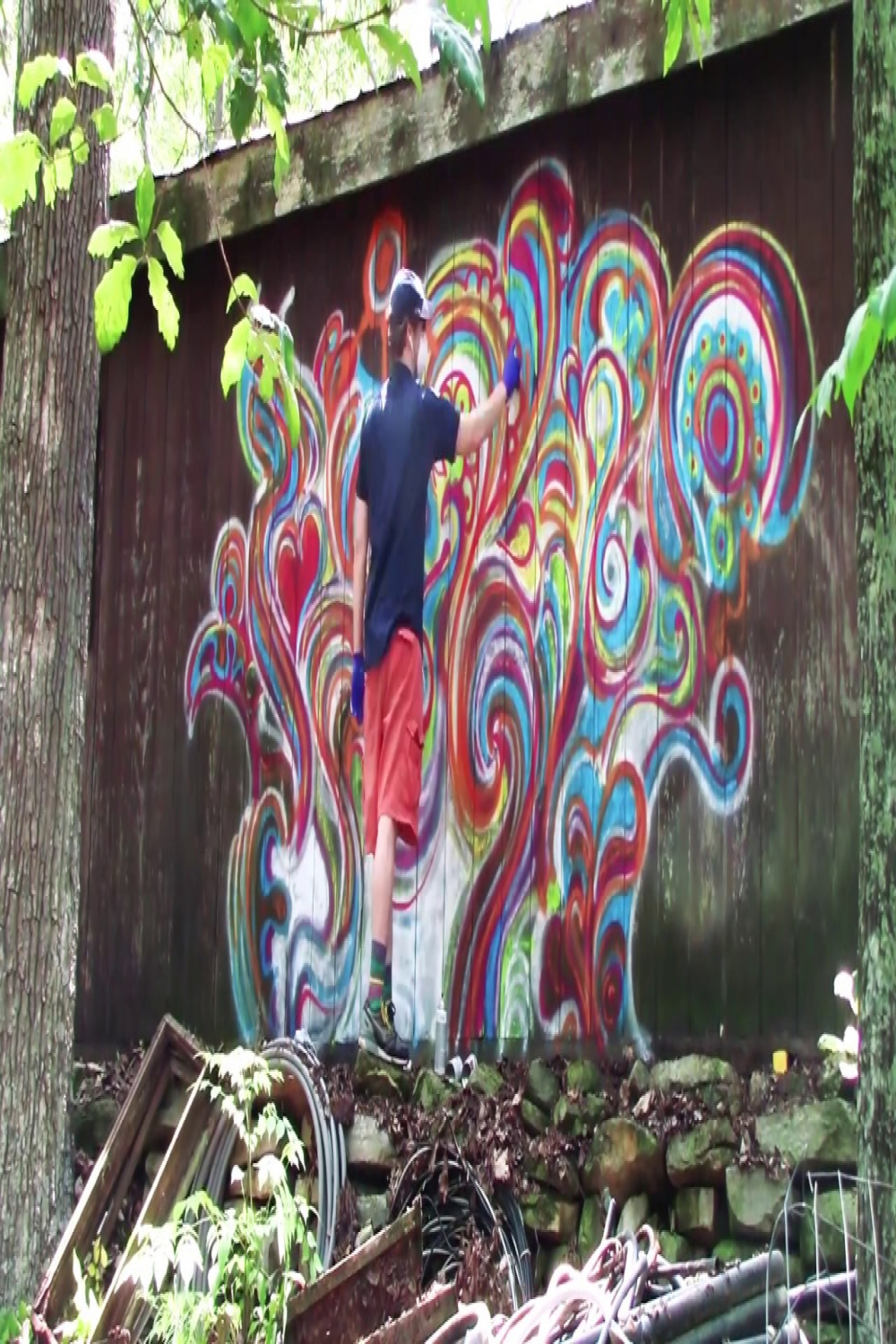 Spray Paint Swirl Art on a Wall (Graffiti? Doodling with Spray Paint)