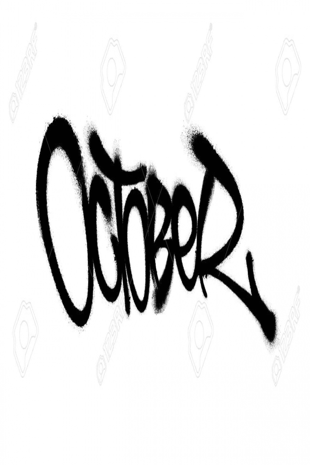 Sprayed October Font With Overspray In Black Over White