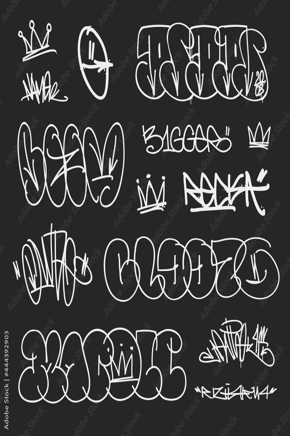 Street art graffiti hip-hop tags and doodles vector template