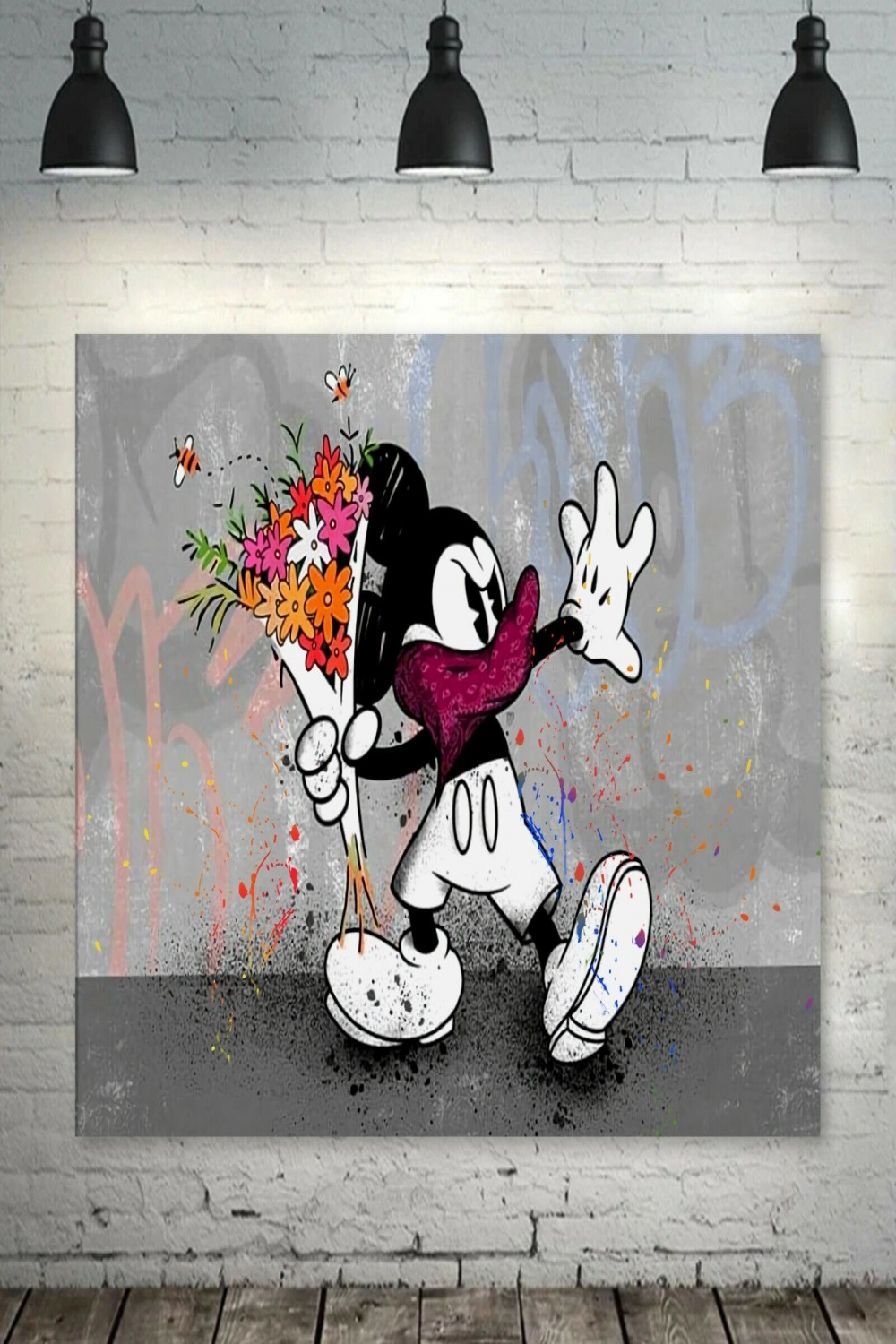 Street Graffiti Art CANVAS  Mickey Mouse Disney with Floral Urban