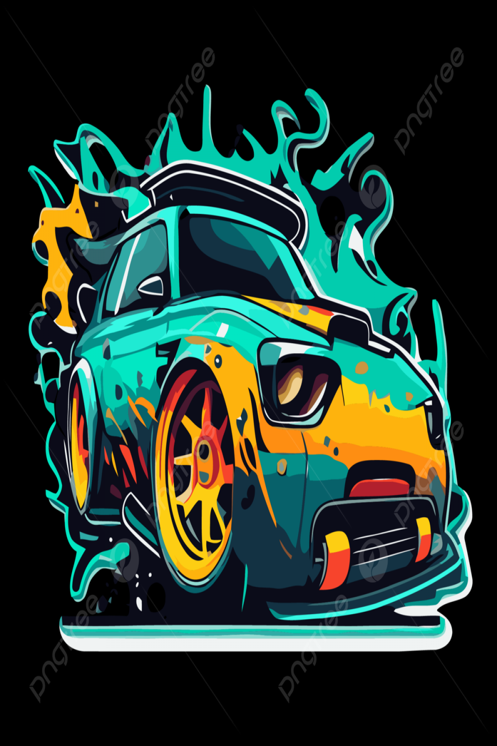 The Image Is An Illustration Of A Graffiti Car Clipart Vector