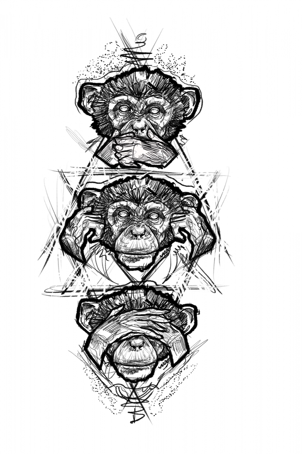 Three monkey tattoo design sketch  Tattoo skizzen, Tätowierung