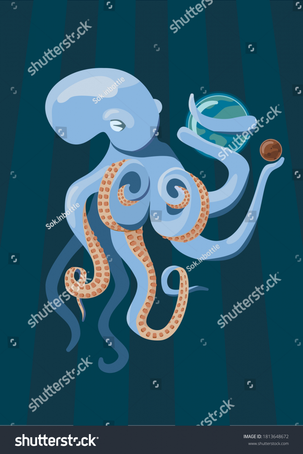 Vector Drawing Octopus Holding Planet Earth Stock Vector (Royalty