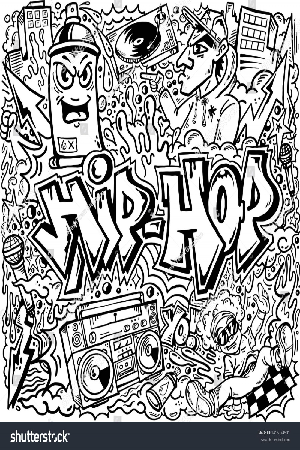 Vector Hip Hop Graffiti Doodle Line Art Drawing Illustration