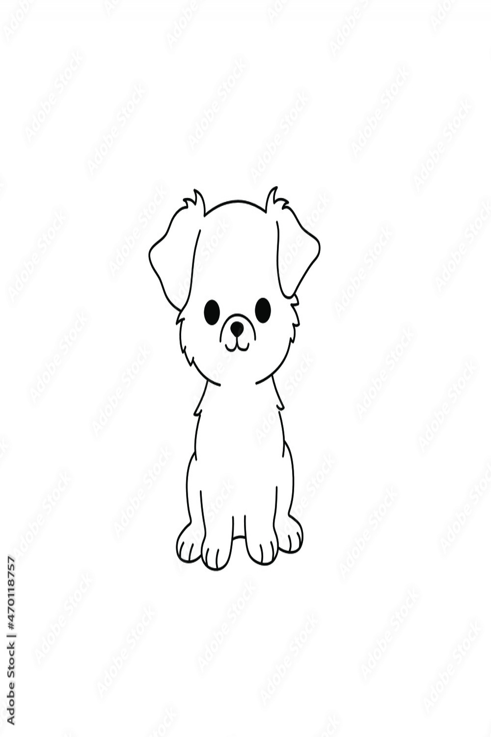 Vector isolated cute cartoon small puppy black line contour