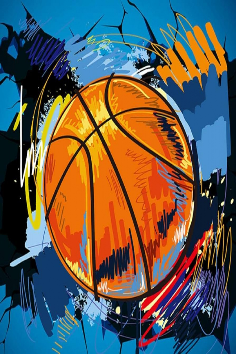 WALLPACL Photo Wallpaper D Cartoon Basketball Broken Mural Graffiti  Wallpaper Children