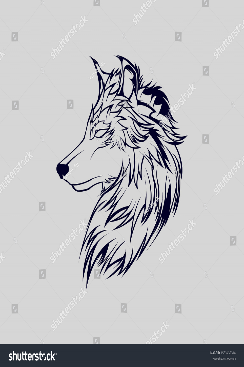 Wolf Side View Portrait White Black: Stock-Vektorgrafik